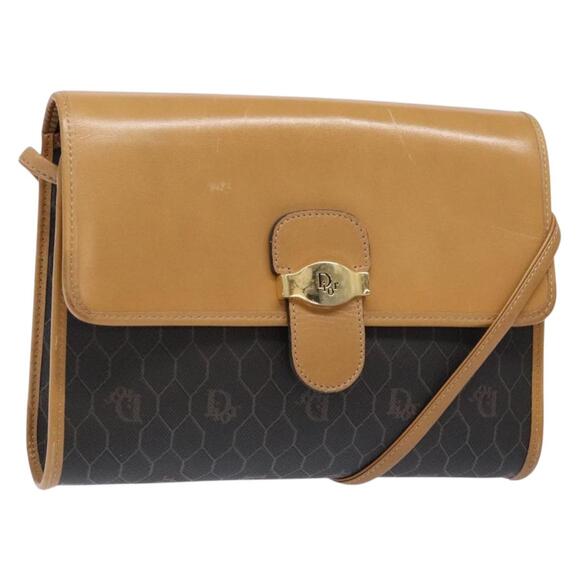 DIOR Honeycomb Canvas Shoulder Bag Pvc Black Gold - Picture 1 of 12
